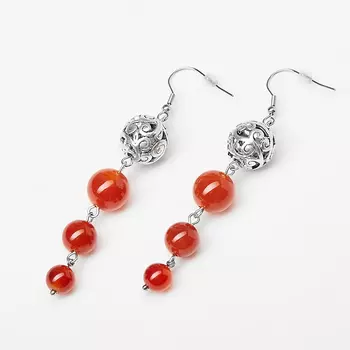 Серьги сердолик (биж. сплав, сталь хир.)