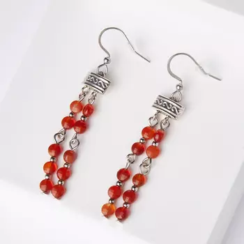 Серьги сердолик (биж. сплав, сталь хир.) огранка