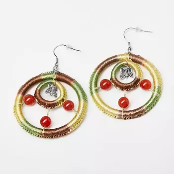 Серьги сердолик (биж. сплав, сталь хир., текстиль)