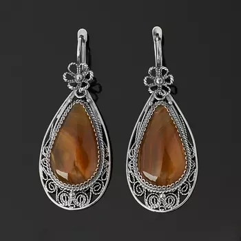 Серьги сердолик (нейзильбер)