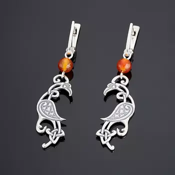Серьги сердолик огранка (серебро 925 пр. оксидир.)