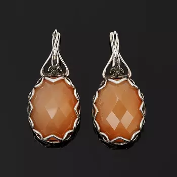 Серьги сердолик огранка (серебро 925 пр. оксидир.)