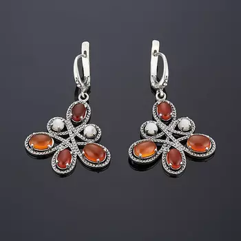 Серьги сердолик, перламутр (серебро 925 пр.)