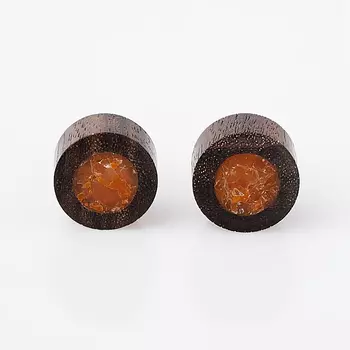 Серьги сердолик пуссеты (дерево, биж. сплав)