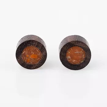 Серьги сердолик пуссеты (дерево, биж. сплав)