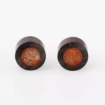 Серьги сердолик пуссеты (дерево, биж. сплав)
