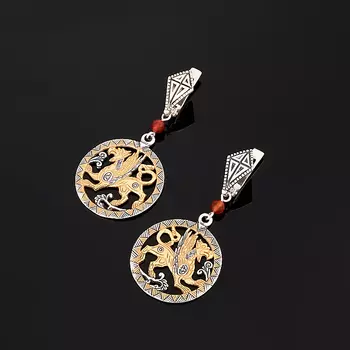 Серьги сердолик (серебро 925 пр. оксидир., позолота) огранка