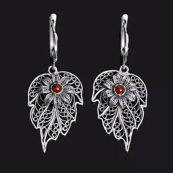 Серьги сердолик (серебро 925 пр. оксидир.)