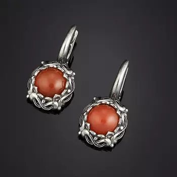 Серьги сердолик (серебро 925 пр. оксидир.)