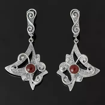 Серьги сердолик (серебро 925 пр. оксидир.)