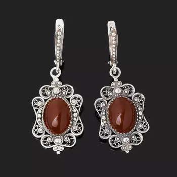 Серьги сердолик (серебро 925 пр. оксидир.)