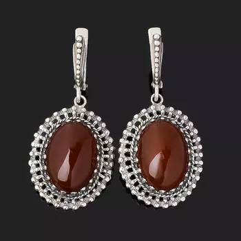 Серьги сердолик (серебро 925 пр. оксидир.)