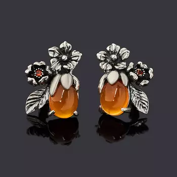 Серьги сердолик (серебро 925 пр. оксидир.)