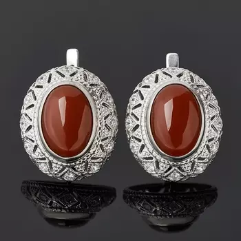 Серьги сердолик (серебро 925 пр. родир. бел.)