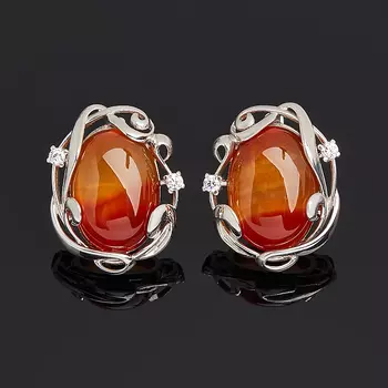 Серьги сердолик (серебро 925 пр. родир. бел.)