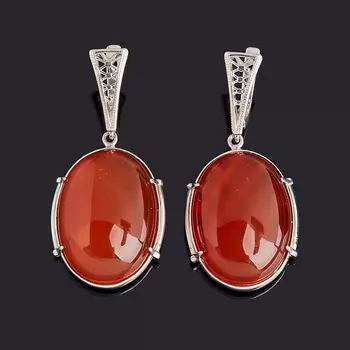 Серьги сердолик (серебро 925 пр. родир. бел.)