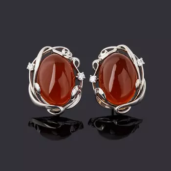 Серьги сердолик (серебро 925 пр. родир. бел.)