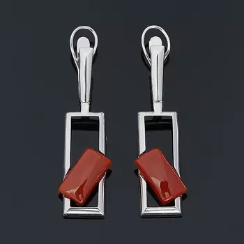 Серьги сердолик (серебро 925 пр. родир. бел.)