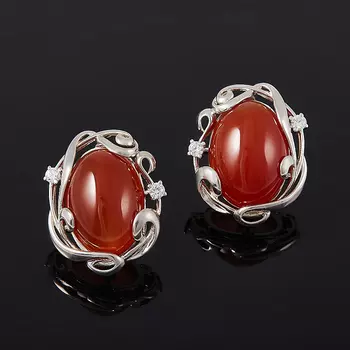 Серьги сердолик (серебро 925 пр. родир. бел.)