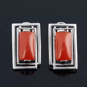 Серьги сердолик (серебро 925 пр. родир. бел.)