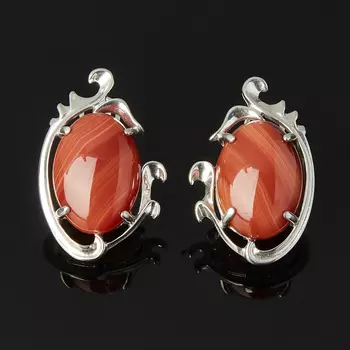 Серьги сердолик (серебро 925 пр. родир. бел.)