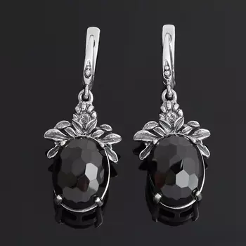 Серьги шпинель черная (серебро 925 пр. оксидир.) огранка