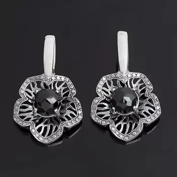 Серьги шпинель черная (серебро 925 пр. оксидир.) огранка