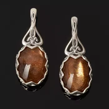 Серьги солнечный камень (серебро 925 пр.)