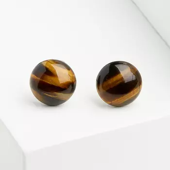 Серьги тигровый глаз пуссеты (биж. сплав)