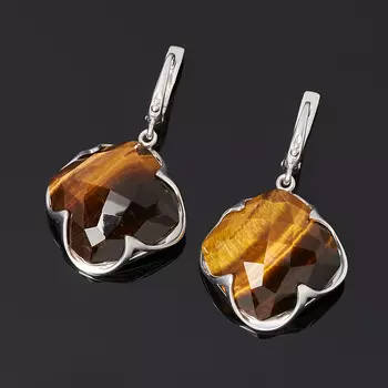 Серьги тигровый глаз (серебро 925 пр.) огранка