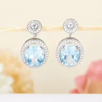 Серьги топаз голубой пуссеты огранка (серебро 925 пр.)