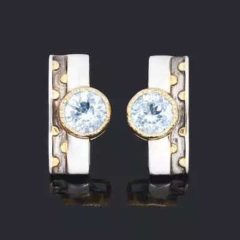 Серьги топаз голубой (серебро 925 пр. позолота, родир. бел., родир. черн.) огранка