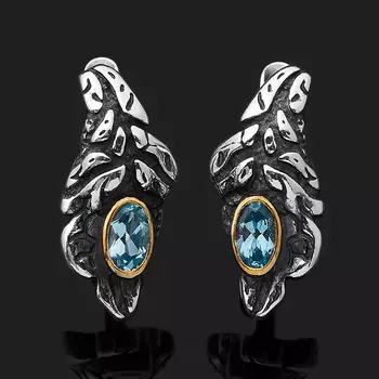 Серьги топаз голубой (серебро 925 пр. оксидир., позолота) огранка