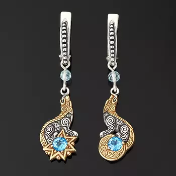 Серьги топаз голубой (серебро 925 пр. оксидир., позолота) огранка