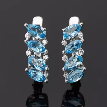 Серьги топаз swiss (серебро 925 пр. родир. бел.) огранка