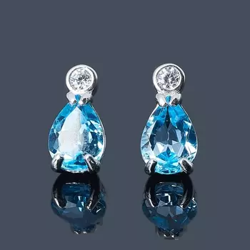 Серьги топаз swiss (серебро 925 пр. родир. бел.) пуссеты огранка