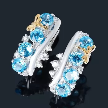 Серьги топаз swiss (серебро 925 пр. позолота, родир. бел.) огранка