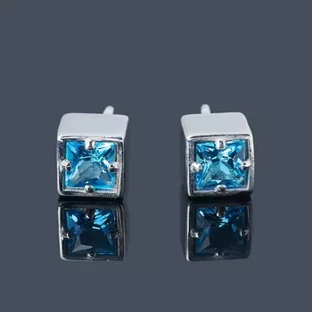 Серьги топаз swiss (серебро 925 пр. родир. бел.) пуссеты огранка