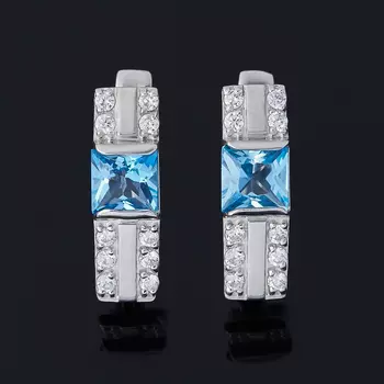 Серьги топаз swiss (серебро 925 пр. родир. бел.) огранка