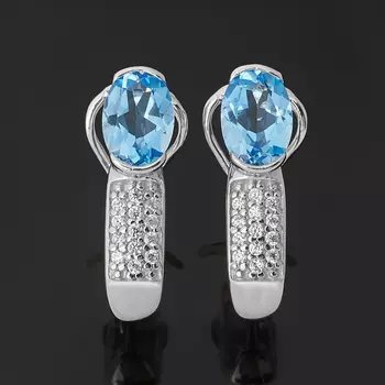 Серьги топаз swiss (серебро 925 пр. родир. бел.) огранка