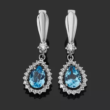 Серьги топаз swiss (серебро 925 пр. родир. бел.) огранка