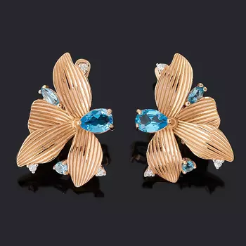 Серьги топаз swiss (серебро 925 пр. позолота) огранка