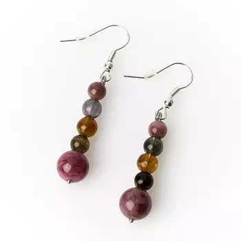 Серьги турмалин полихромный (биж. сплав)