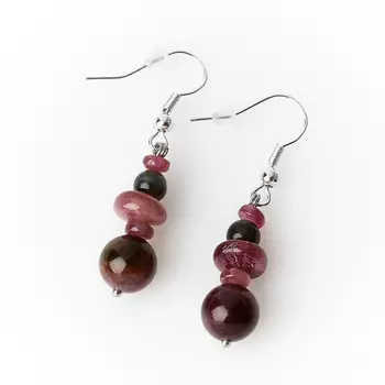 Серьги турмалин полихромный (биж. сплав)