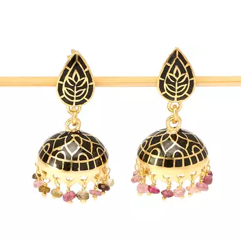 Серьги турмалин пуссеты (серебро 925 пр., позолота)