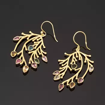 Серьги турмалин (серебро 925 пр., позолота)