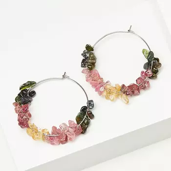 Серьги турмалин зеленый (верделит), желтый (дравит), голубой (индиголит) (биж. сплав, сталь хир.)