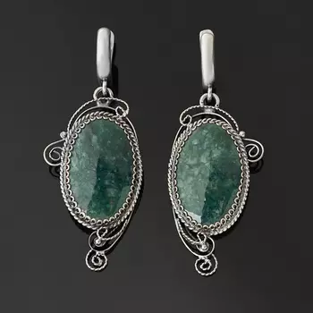 Серьги жадеит (биж. сплав, нейзильбер)