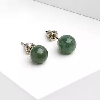 Серьги жадеит пуссеты (биж. сплав)