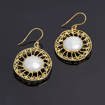 Серьги жемчуг белый (серебро 925 пр. позолота)